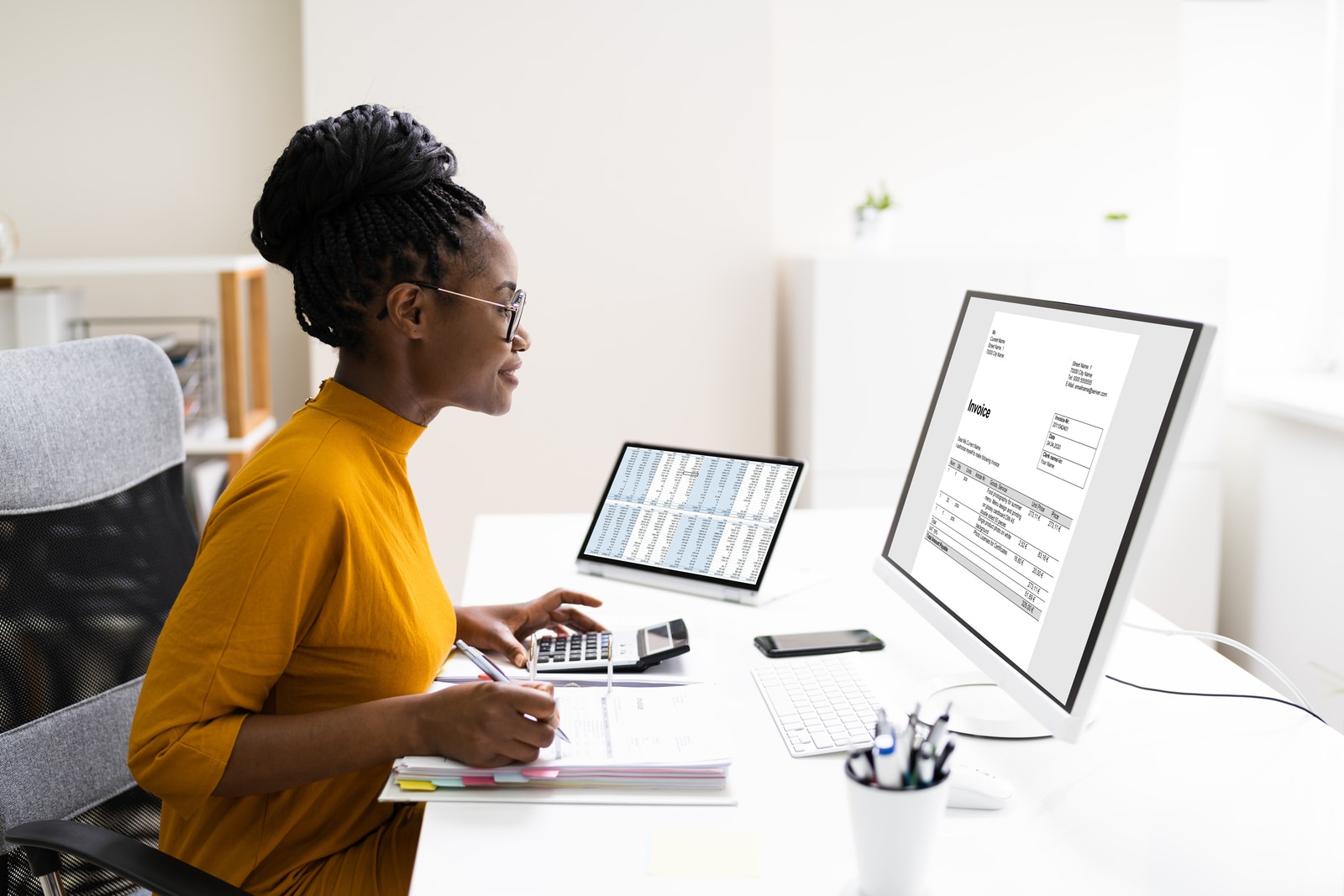 Professional chartered accountant working on taxes
